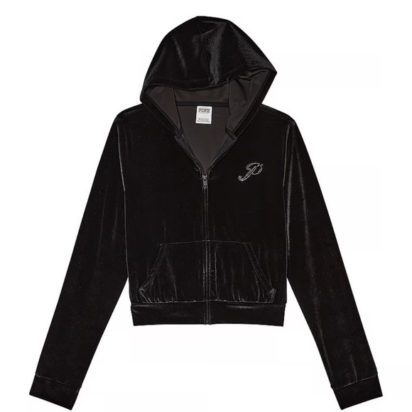 PINK Velour Shine Logo Full-Zip Crop Hoodie - Picture 2 of 2